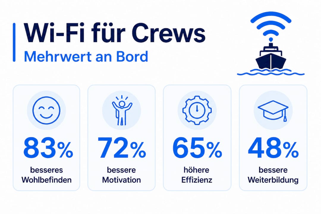 Eine anschauliche Infografik verdeutlicht, welche Vorteile WLAN für Crewmitglieder mit sich bringt.