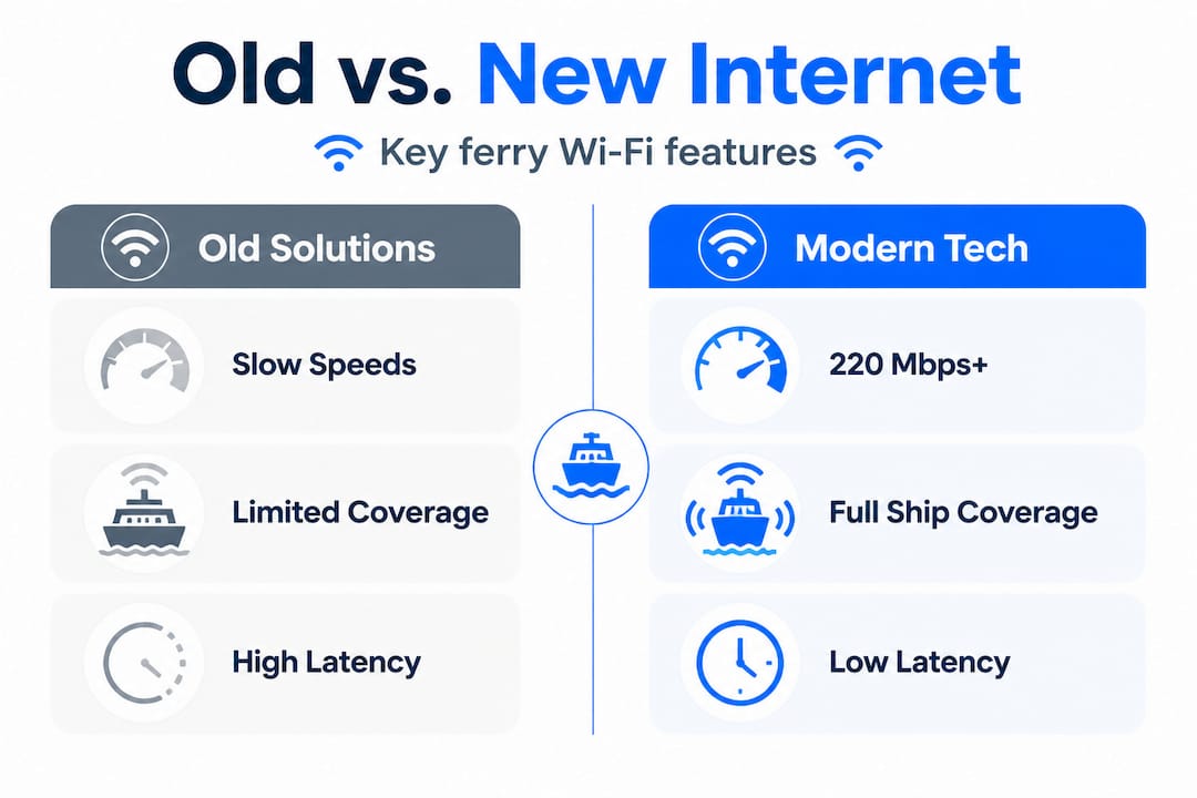 Infographic comparing old and modern ferry Wi-Fi