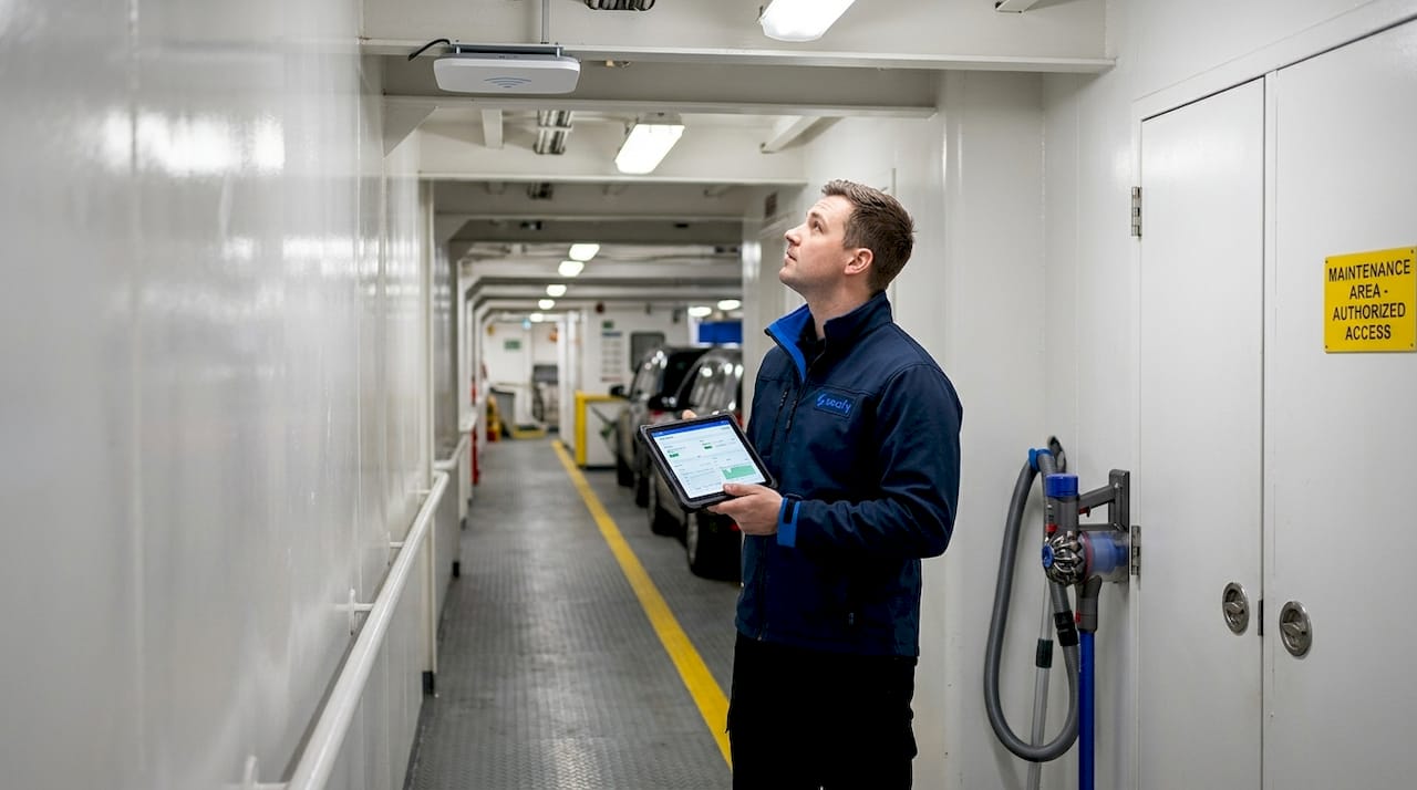 Crew member checking onboard Wi-Fi signal