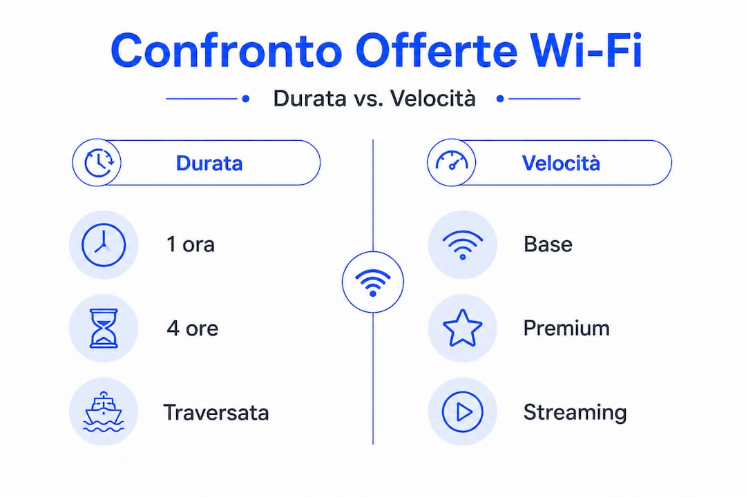 Tabella comparativa delle offerte Wi-Fi disponibili sui traghetti
