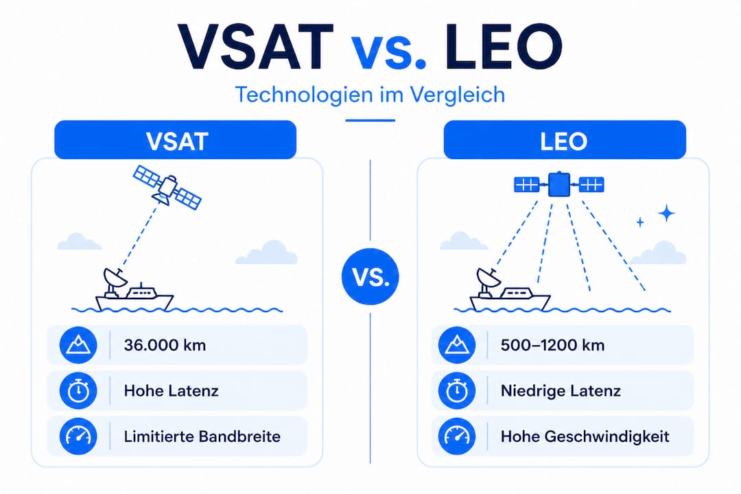Infografik: Gegenüberstellung von VSAT- und LEO-Satelliten
