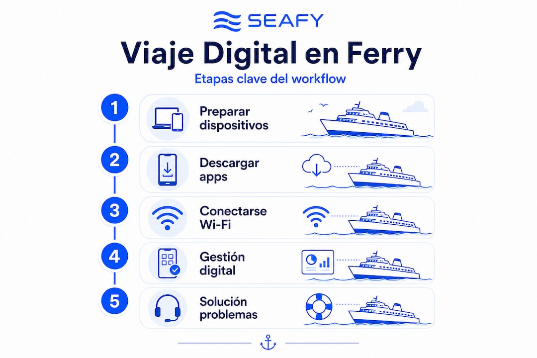 Infografía: fases clave del proceso digital en el servicio de ferry
