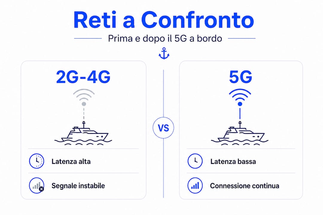 Infografica: come cambiano le reti mobili dal 2G al 5G a bordo dei traghetti