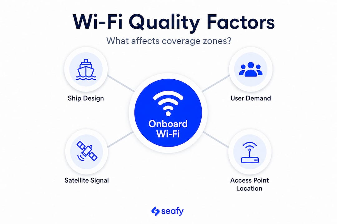 Infographic showing main factors affecting ship Wi-Fi