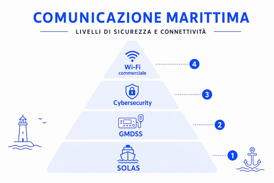 Infografica a piramide sui principali standard di comunicazione marittima