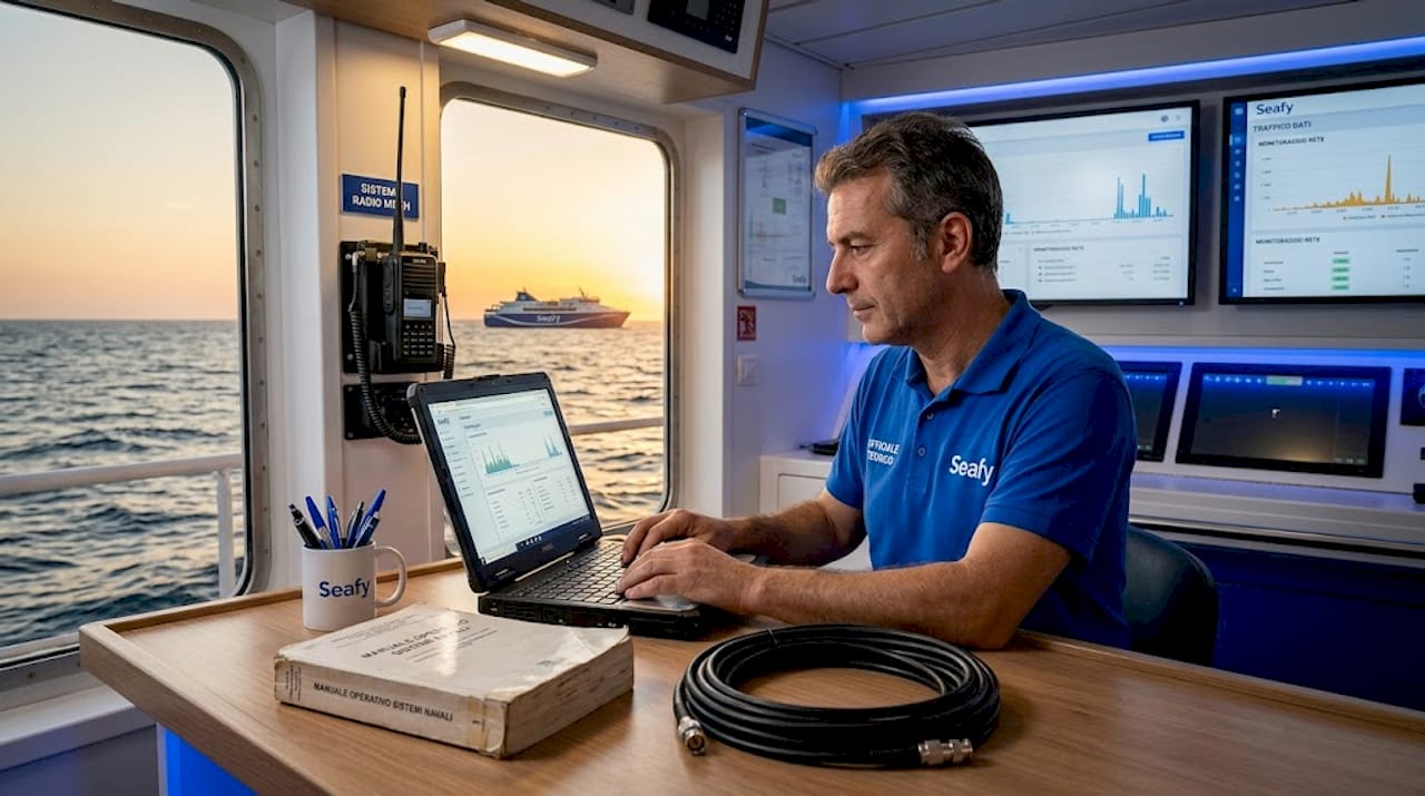 Tecnico di bordo responsabile del controllo e della gestione dei sistemi di connettività della nave