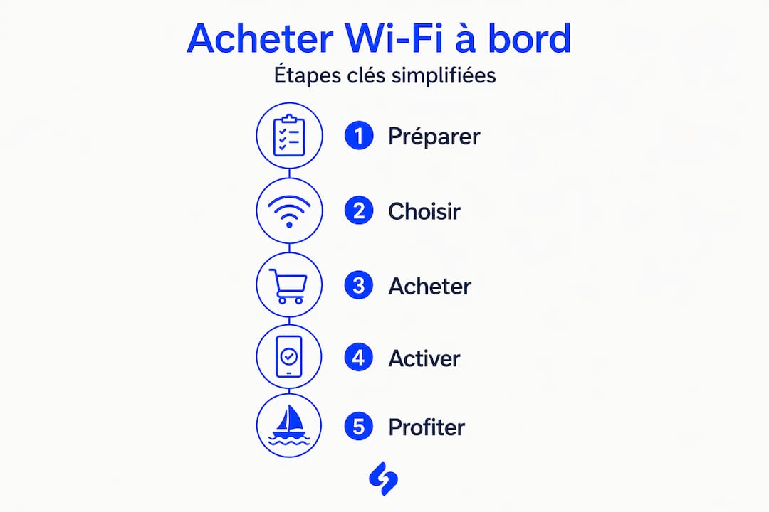 Les différentes étapes pour se connecter au Wi-Fi à bord, présentées en un clin d'œil