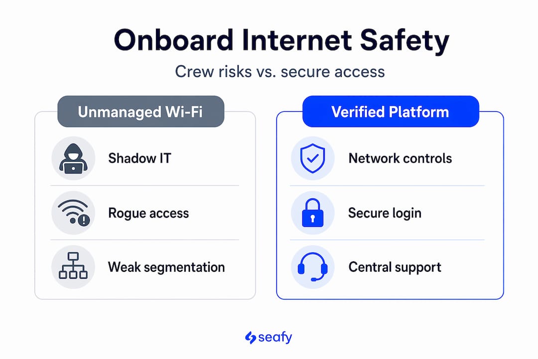 Infographic comparing unmanaged vs verified ship Wi-Fi
