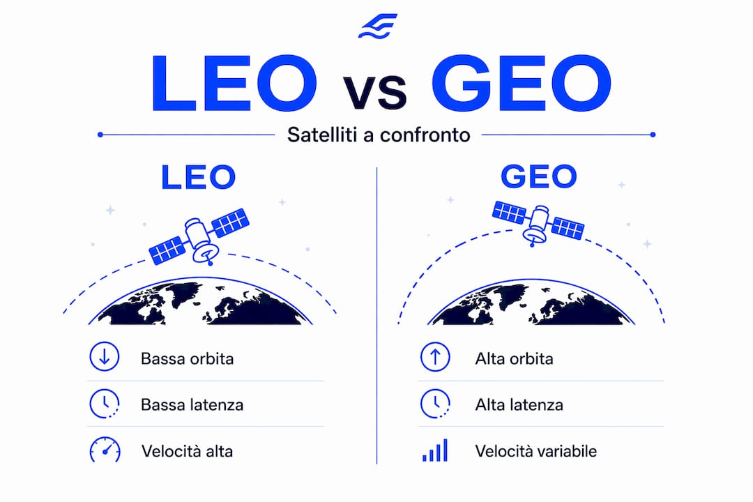 Infografica: differenze tra satelliti LEO e GEO a confronto
