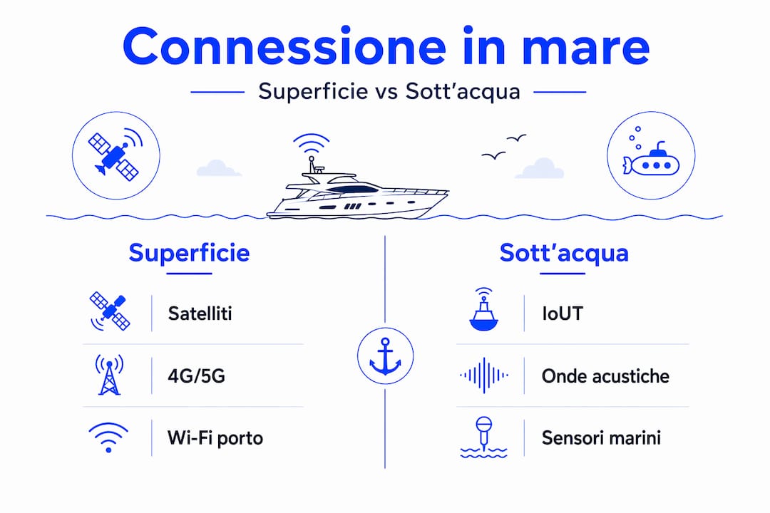 Infografica: confronto tra le connessioni in superficie e quelle subacquee