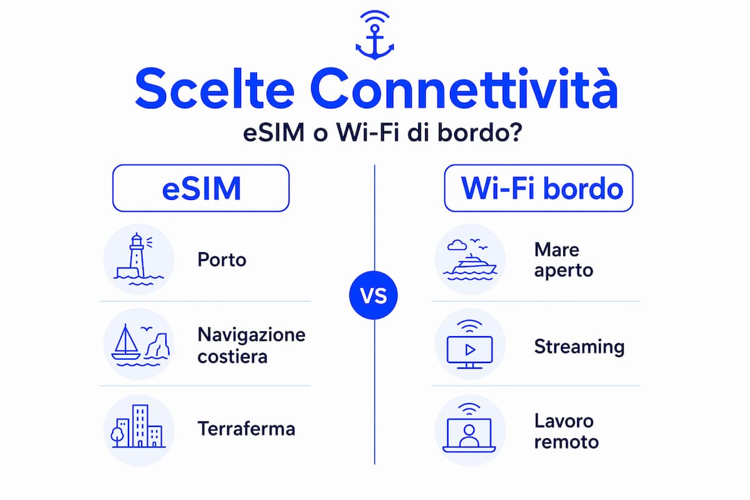 Infografica: eSIM vs Wi-Fi a bordo dei traghetti – quale conviene davvero?
