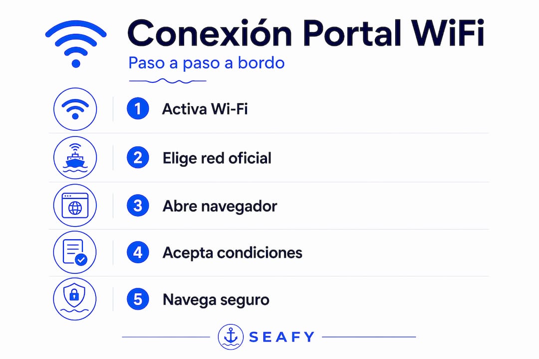Infografía: cómo acceder al portal WiFi del ferry paso a paso