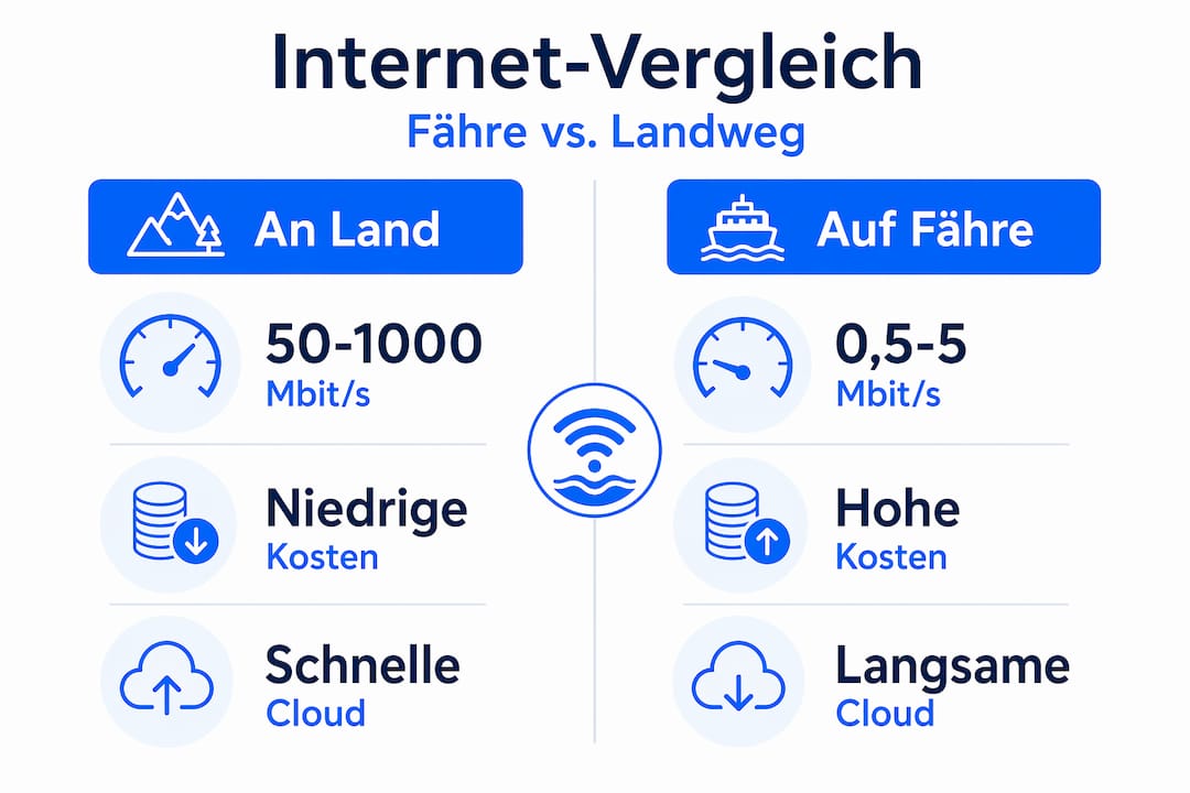 Infografik: Internetgeschwindigkeit im Vergleich – Fähre vs. Landverbindung