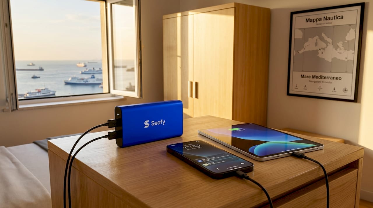 Un router da viaggio che ti permette di ricaricare più dispositivi contemporaneamente in camera d’albergo