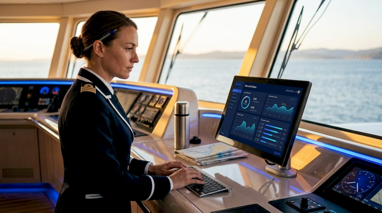 Officer monitoring ferry Wi-Fi network status