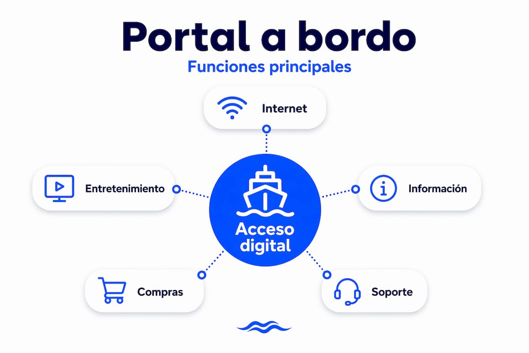 Infografía destacando las principales funcionalidades del portal a bordo