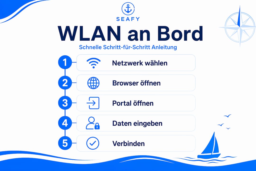 Infografik: So richten Sie das WLAN an Bord ein – Schritt für Schritt erklärt