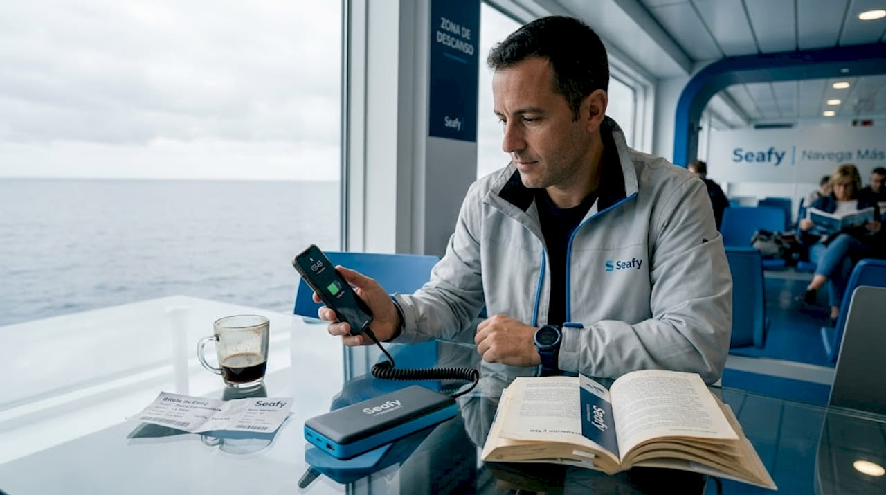 Carga tu móvil con una batería portátil mientras viajas en ferry