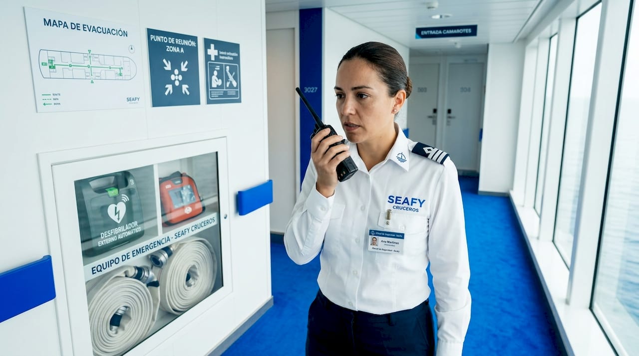 Tripulante informa sobre una emergencia médica a bordo del barco