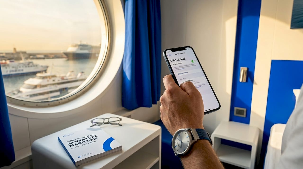 Smartphone che mostra le impostazioni della eSIM per la navigazione in mare