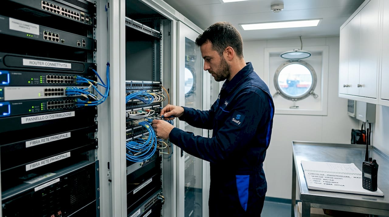 Tecnico specializzato nella gestione dei sistemi di comunicazione a bordo delle navi.