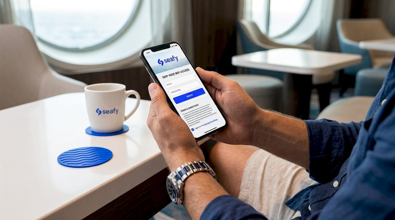 Close-up of ship WiFi captive portal on smartphone
