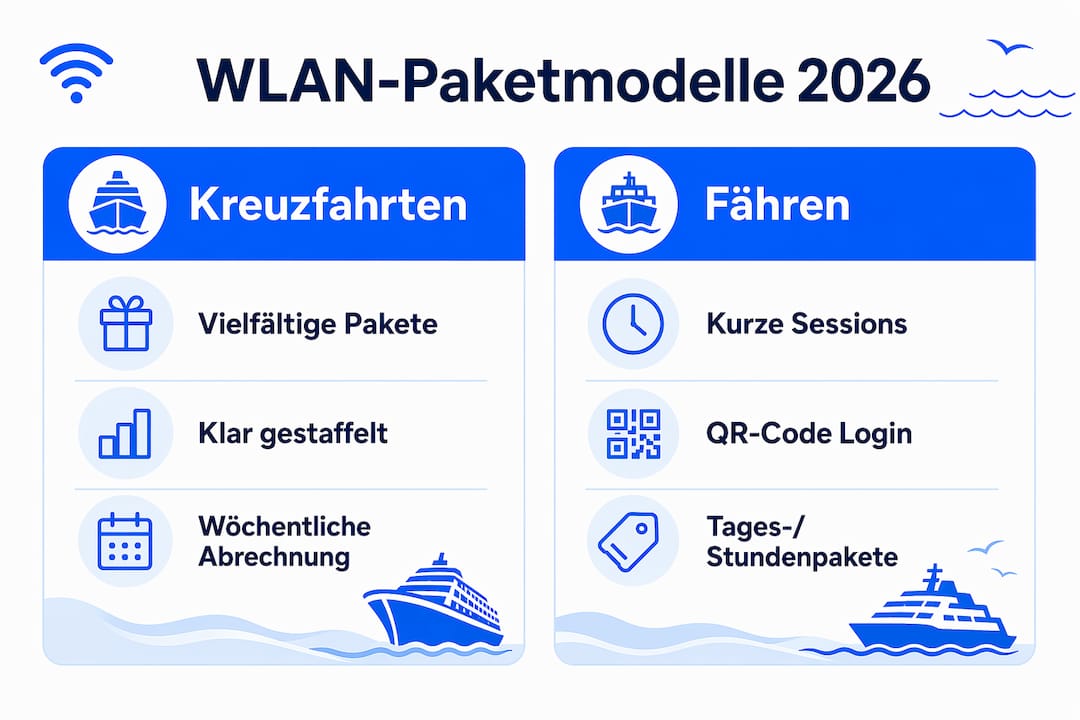 Infografik: WLAN-Tarife im Vergleich – Kreuzfahrtschiffe und Fähren