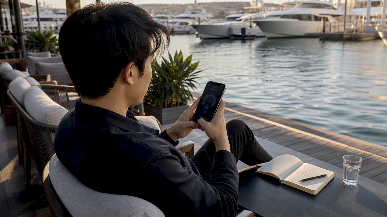 Mit dem Smartphone führen Hände einen WLAN-Geschwindigkeitstest durch.