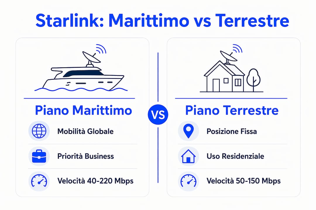 Infografica comparativa tra le offerte Starlink per la navigazione e quelle per uso terrestre