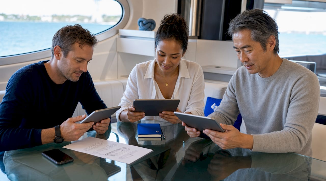 Des membres d’équipage échangent sur l’organisation et la gestion de la flotte maritime.