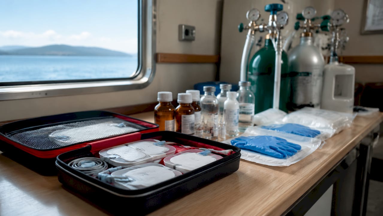 Equipo médico de emergencia disponible en el carrito del ferry