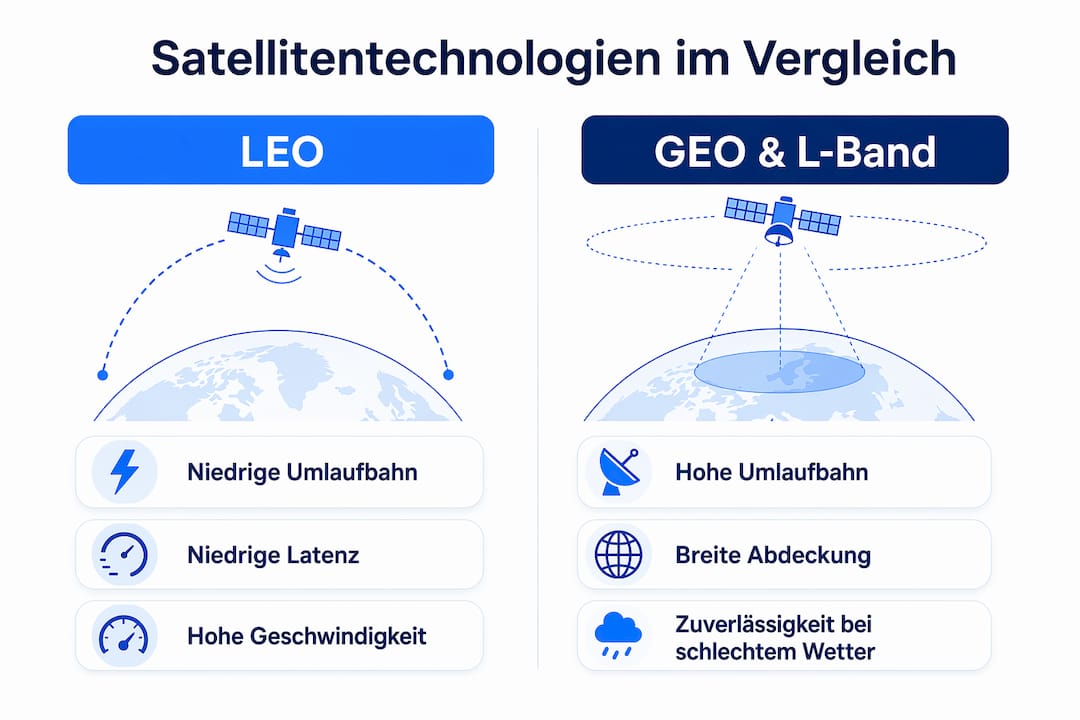 Grafische Übersicht: Satellitentechnologien im direkten Vergleich