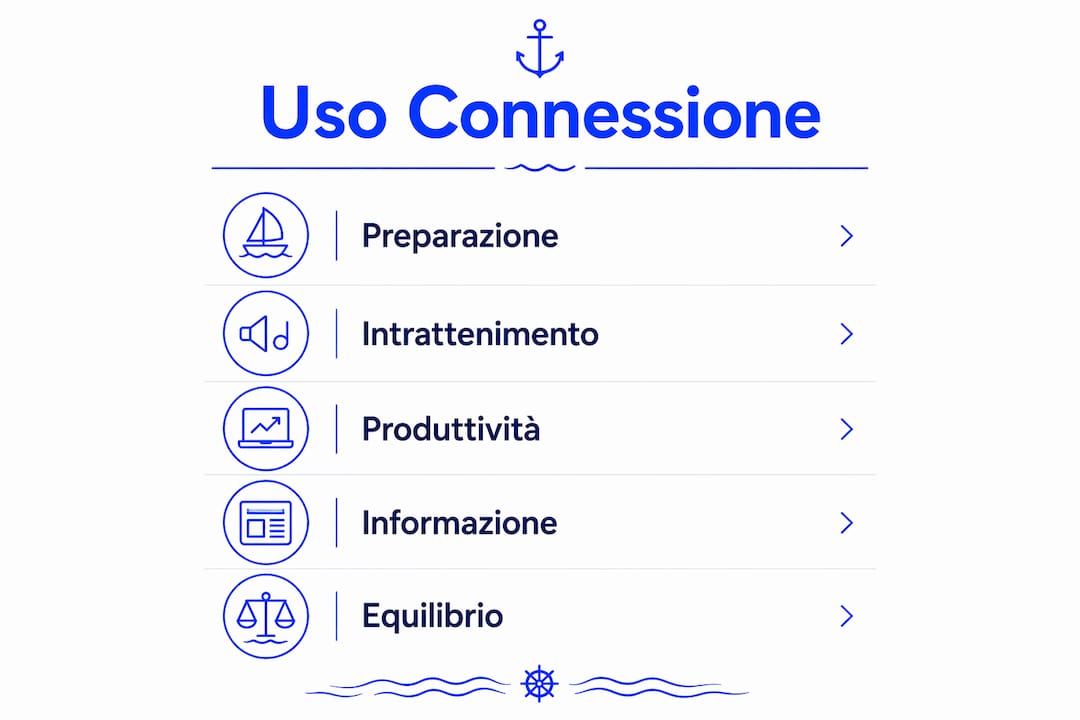 Un’infografica illustra in modo chiaro tutti i passaggi per connettersi a Internet durante il viaggio.