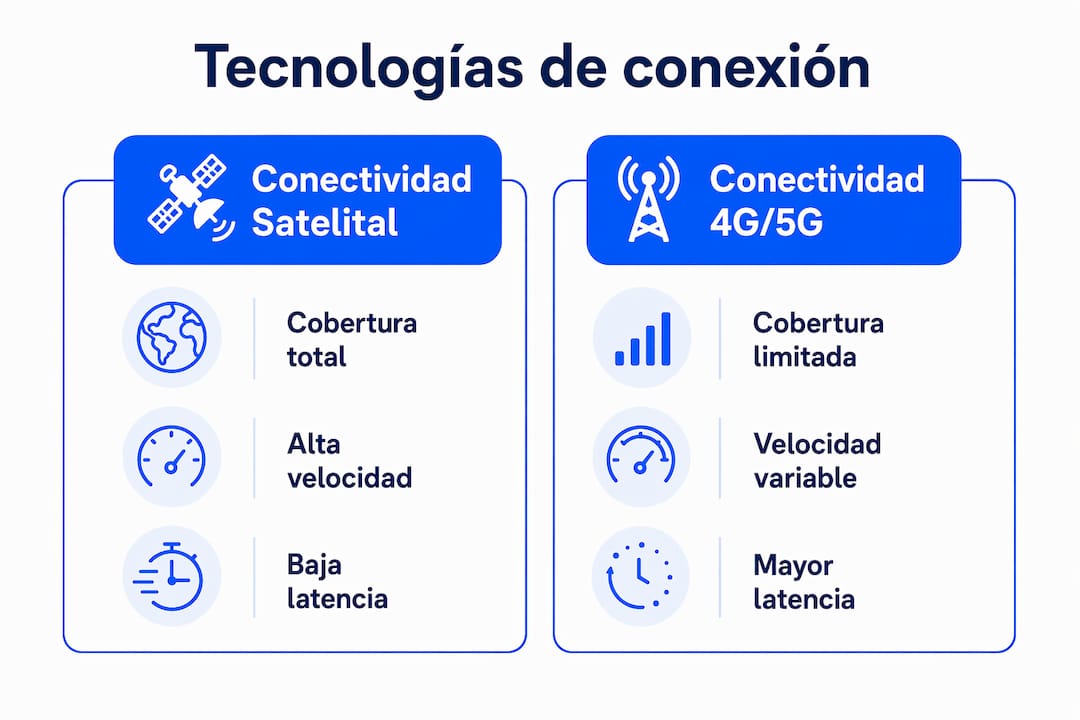 Infografía: diferencias clave entre tecnología satelital y redes móviles 4G/5G