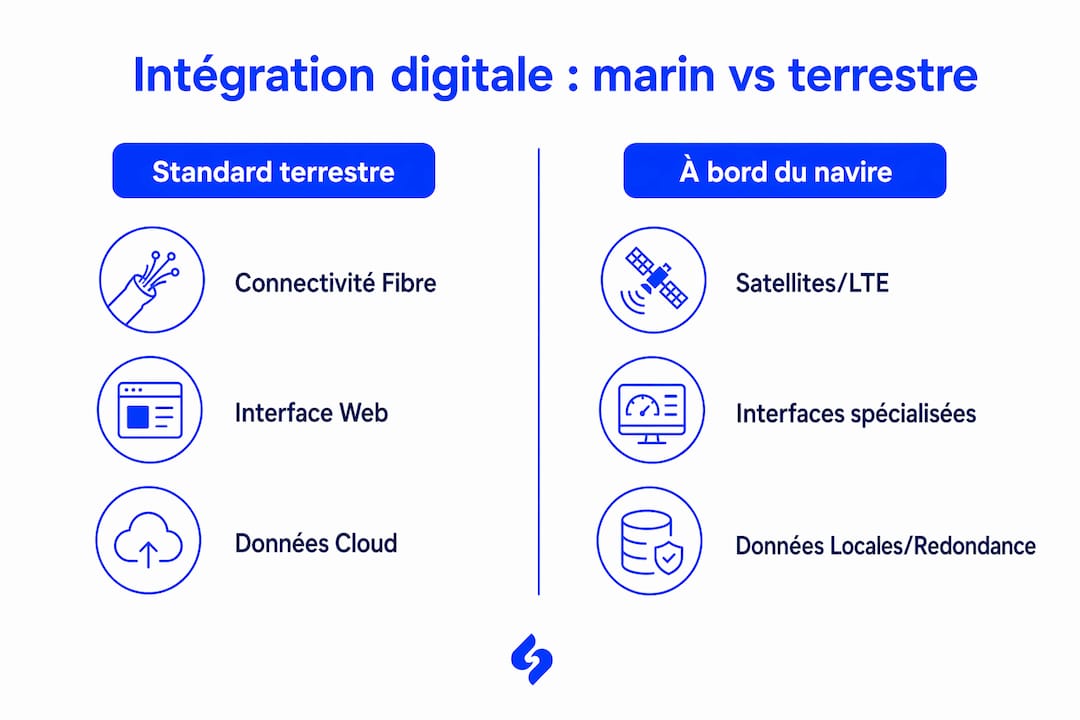 Comparatif visuel du niveau de digitalisation entre le secteur maritime et le secteur terrestre