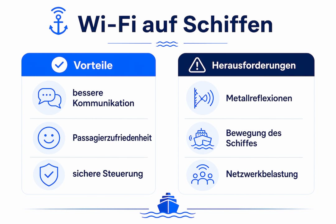 Infografik: Chancen und Herausforderungen von WLAN an Bord von Schiffen