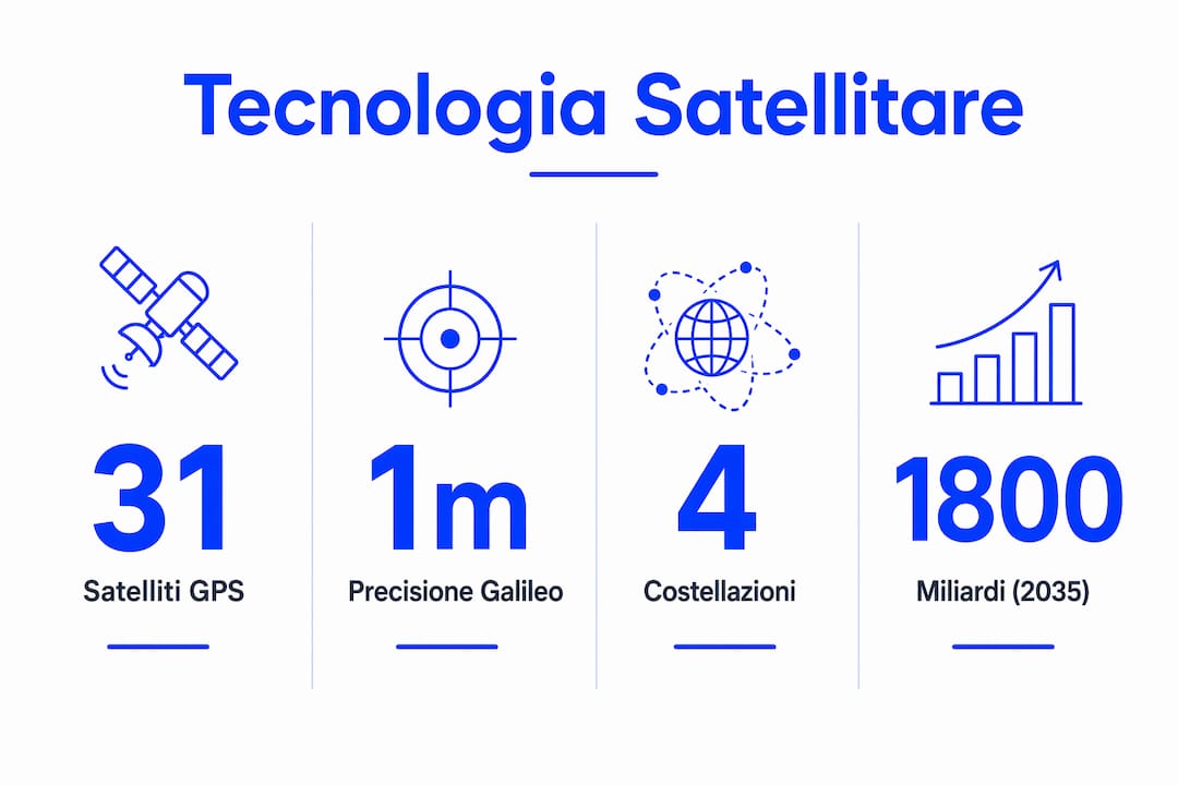 Infografica con i dati essenziali sull’utilizzo dei satelliti nella navigazione
