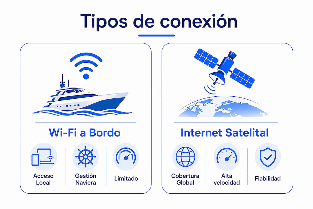 Infografía que compara el acceso a Wi-Fi a bordo con la conexión a internet vía satélite