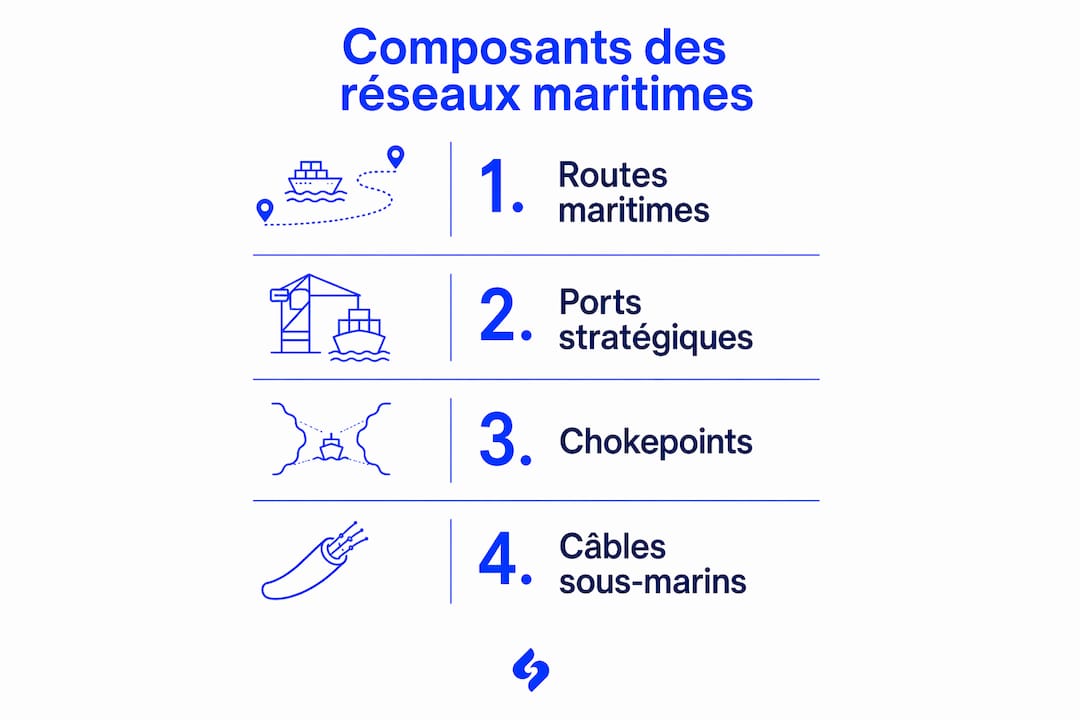 Découvrez en un coup d’œil les éléments clés qui composent un réseau maritime grâce à notre infographie détaillée.