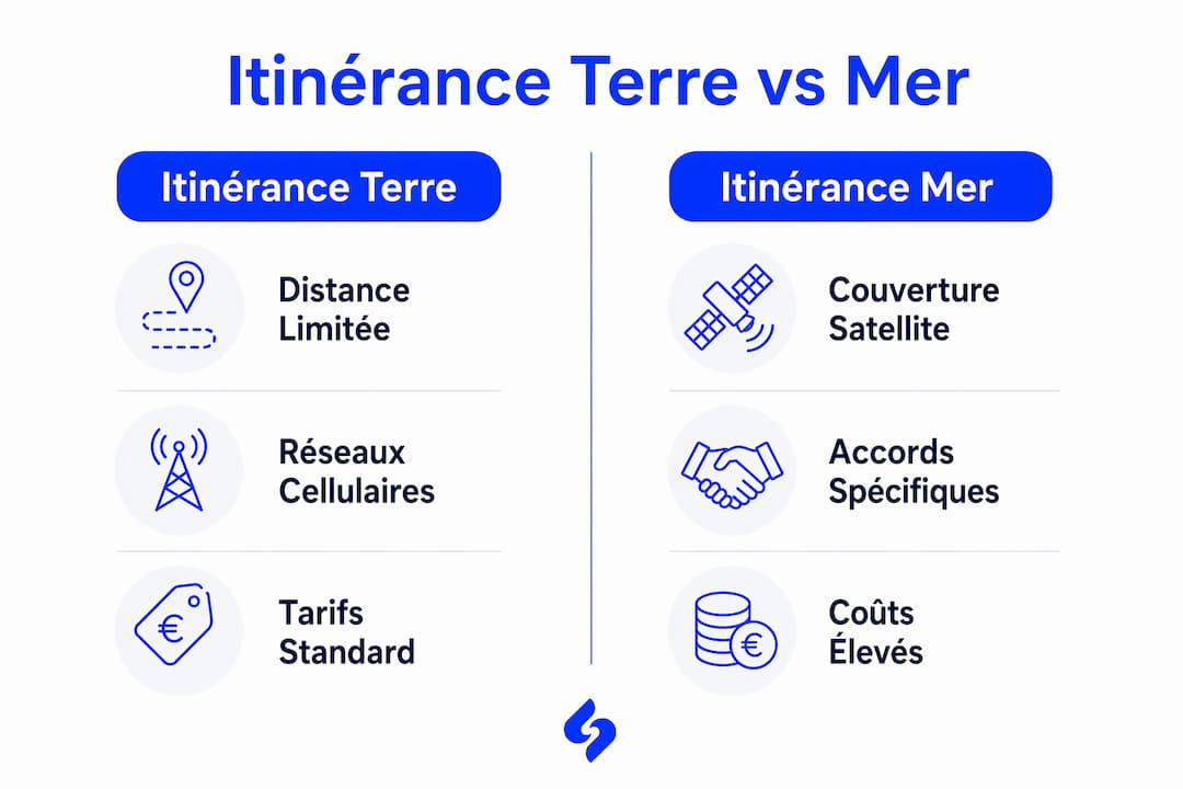 Infographie : les différences entre l’itinérance sur terre et en mer