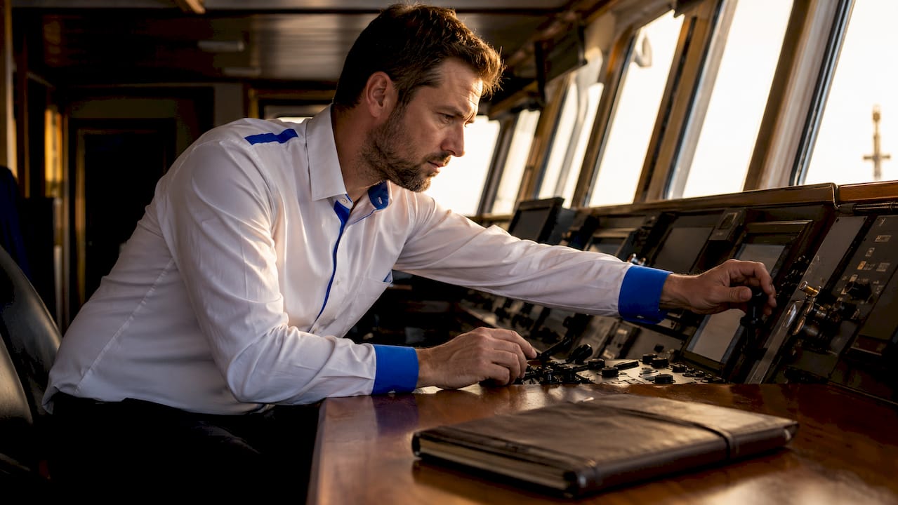 Mani che regolano i comandi di navigazione a bordo di una nave