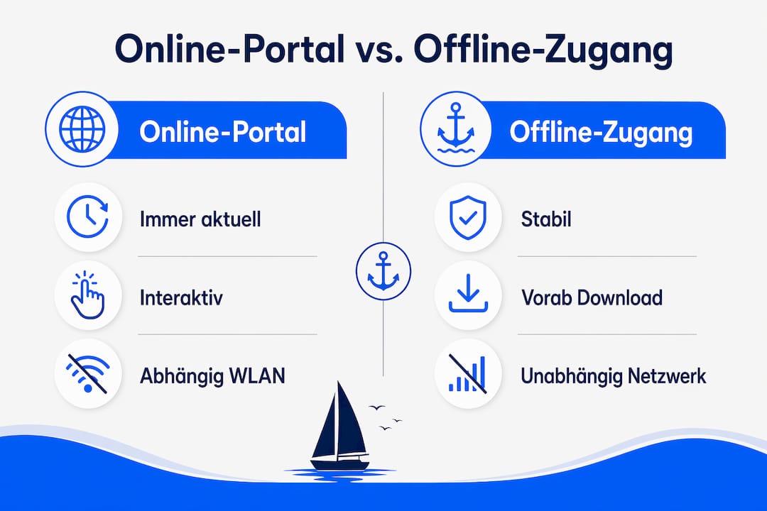 Infografik: Gegenüberstellung von Online-Portal und persönlichem Zugang
