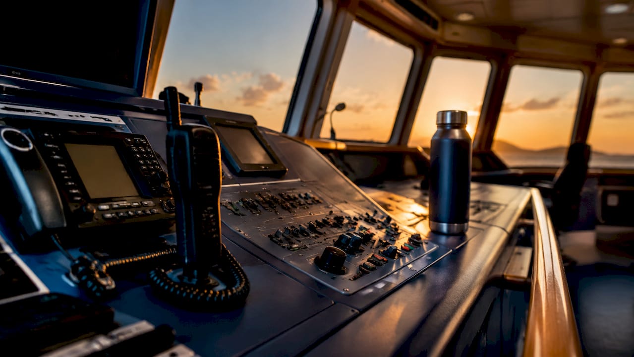 Ship's bridge communication console interior