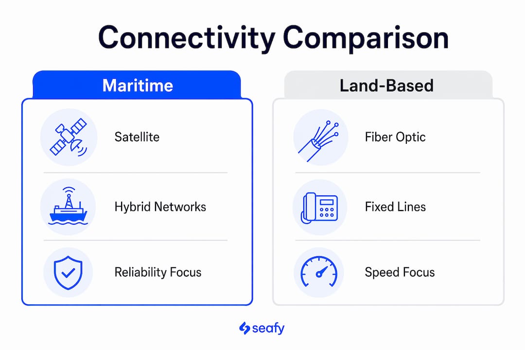 Comparison infographic maritime vs land connectivity