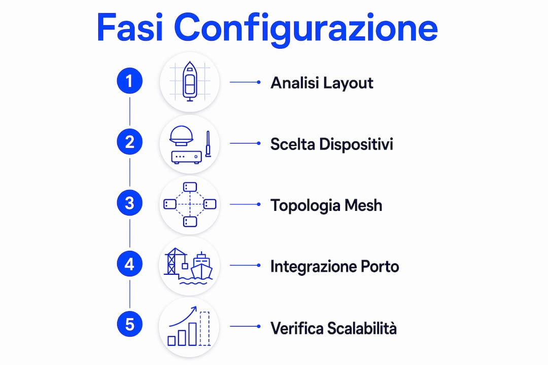 Schema illustrativo delle principali fasi per la configurazione di una rete navale