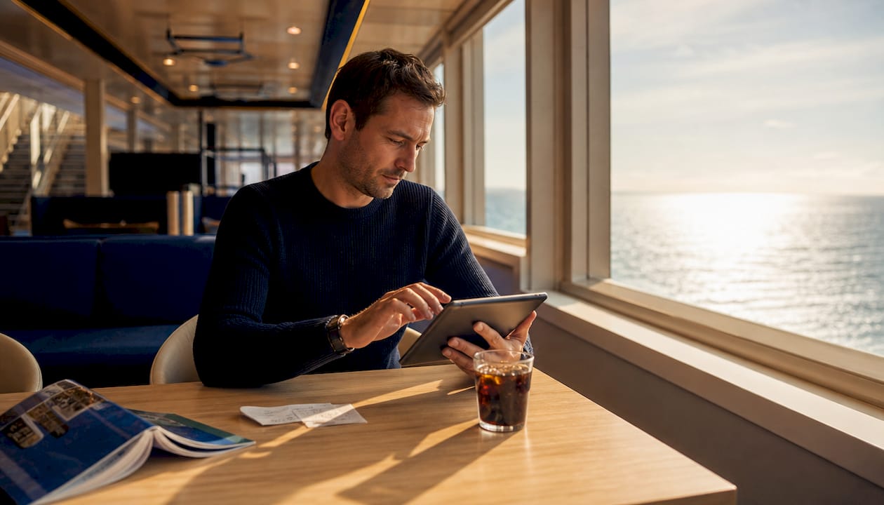 Mit einer einfachen Berührung des Tablets starten Passagiere ihr Unterhaltungsprogramm an Bord.
