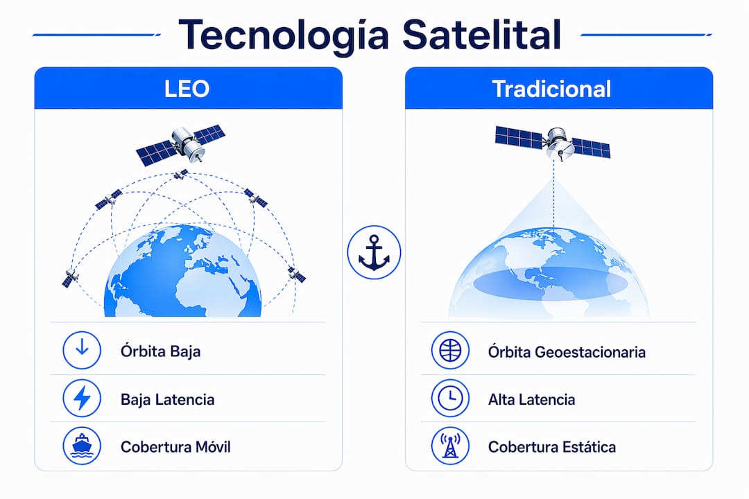 Infografía: diferencias clave entre satélites LEO y satélites convencionales