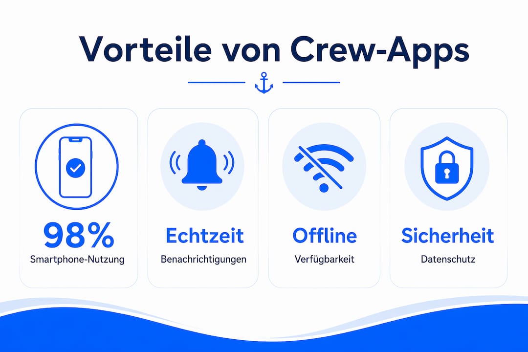 Übersichtsgrafik: Die wichtigsten Vorteile von Reise-Apps für Crews auf einen Blick