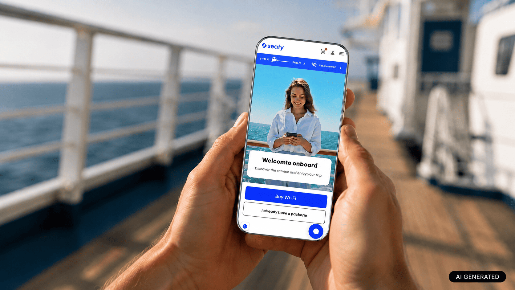 eafy onboard Wi-Fi portal showing the Buy Wi-Fi button on a ferry